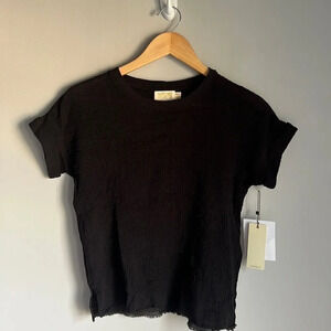 NEW Nation LTD Women's Black gauze Cotton  Short Sleeve Top Size XS